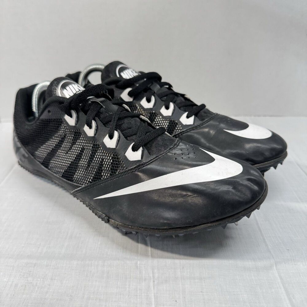 Nike Zoom Rival S 7 Track Spikes Men 10 Black White Lace Up Running Shoes Read*